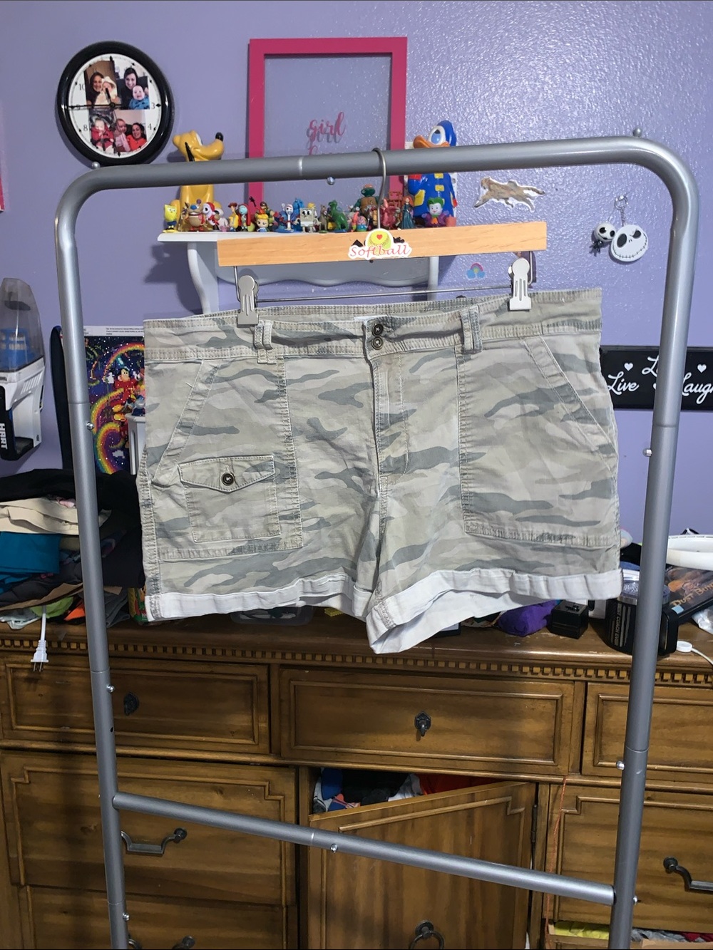Time and Tru Light Camouflage Utility Summer Shorts Folded Hem Cargo